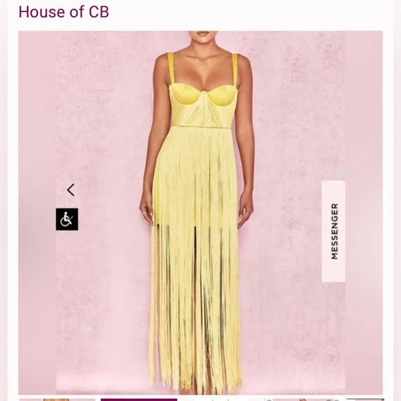 HOUSE OF CB 'Emee' Acid Yellow Satin Fringe Dress/Size M-US 6-8. Chartreuse - Picture 6 of 11